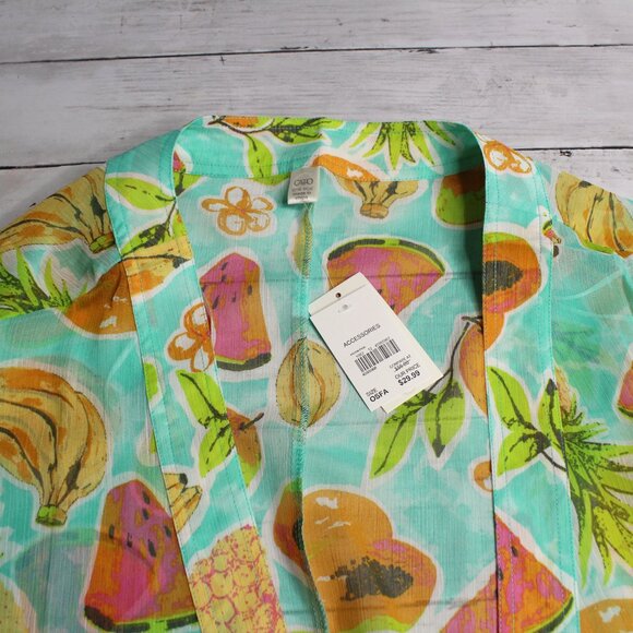 Cato Women's Beach Cover Up One Size Tropical Fruit Pineapple Sheer Cardigan - Picture 6 of 9